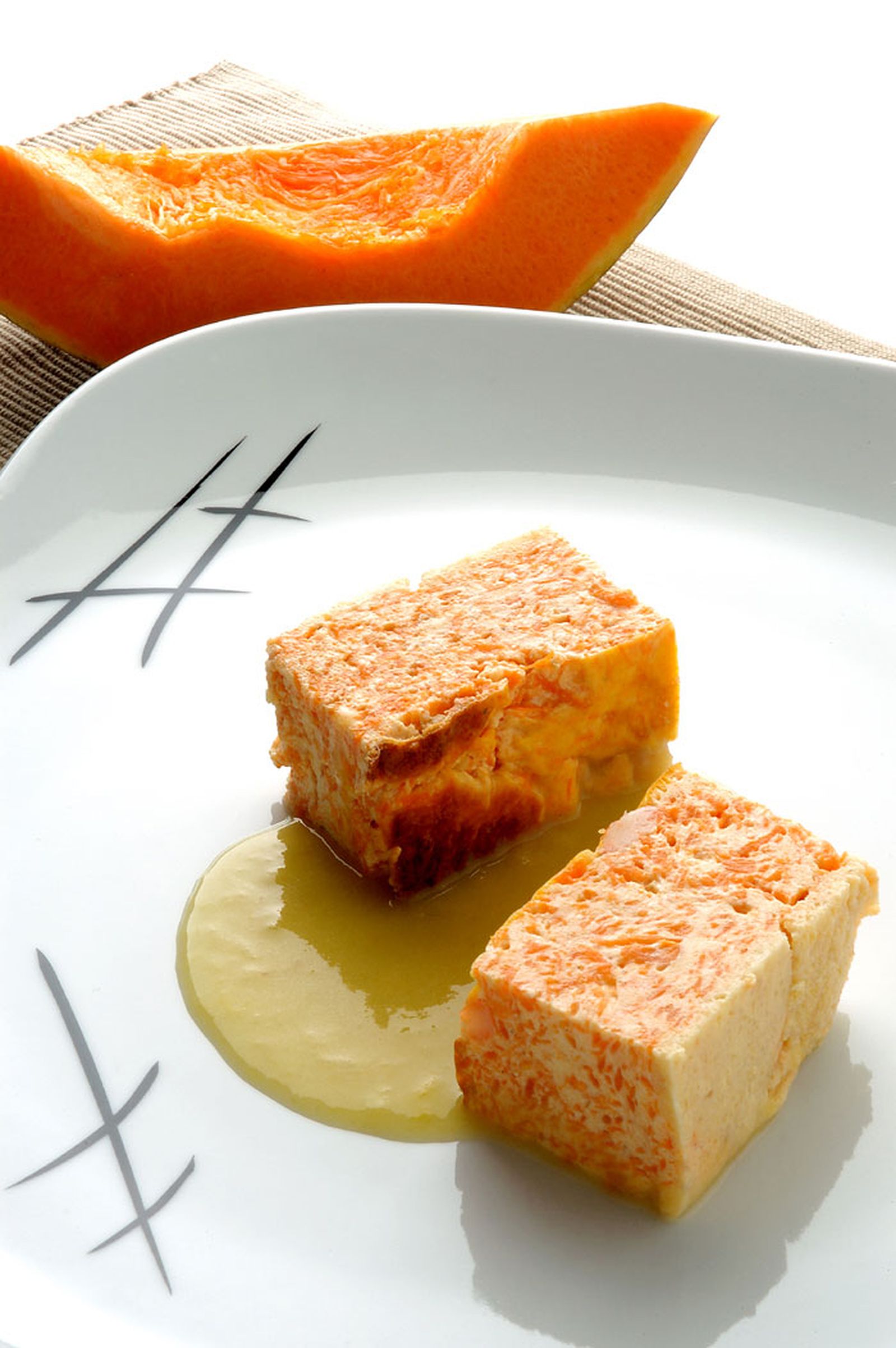 Pastel de calabaza con crema de puerros