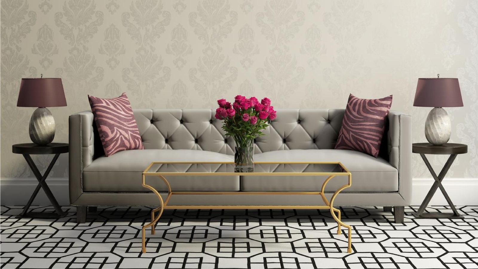 Salón elegante con papel pintado.