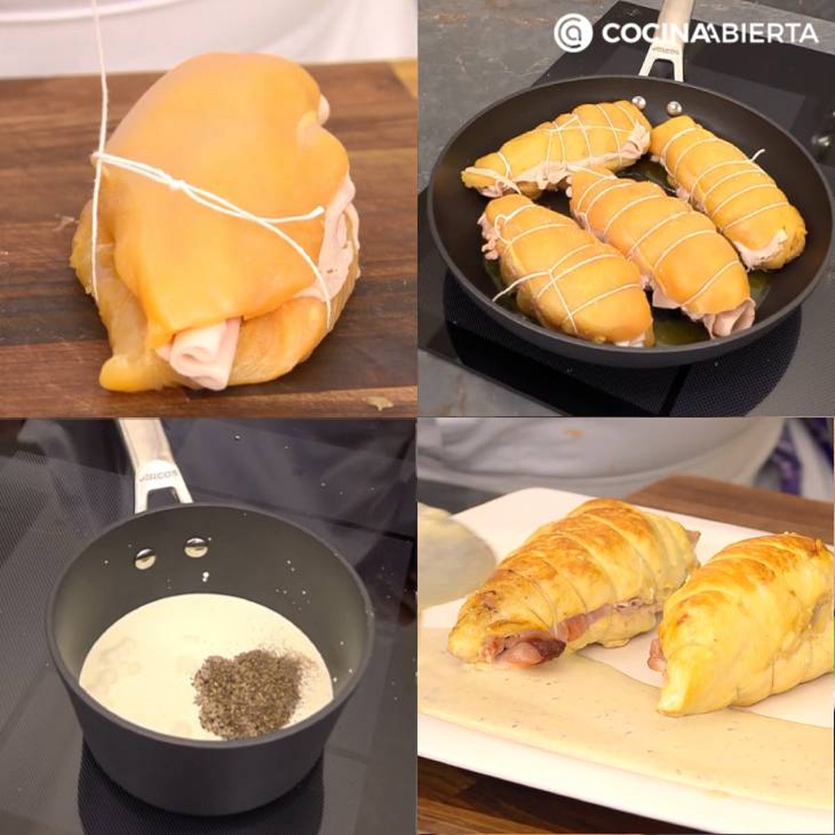 rollo de pollo relleno con salsa de pimienta receta pasos