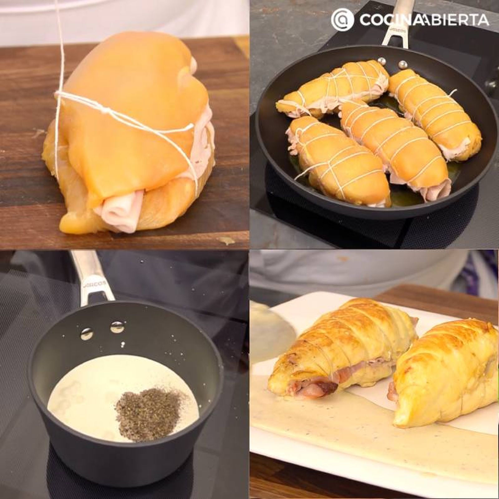 rollo de pollo relleno con salsa de pimienta receta pasos