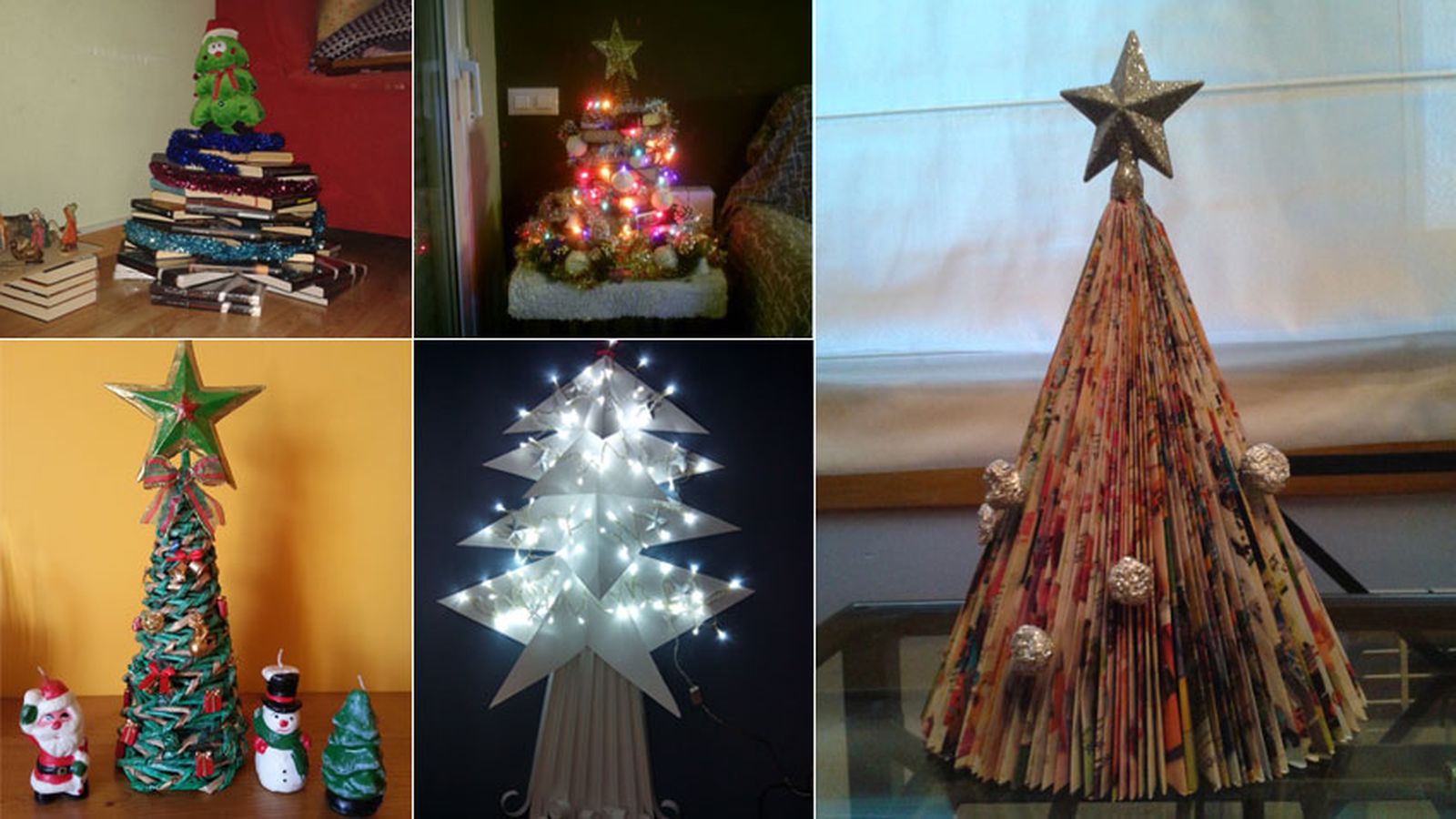 Árboles de Navidad con libros o papel