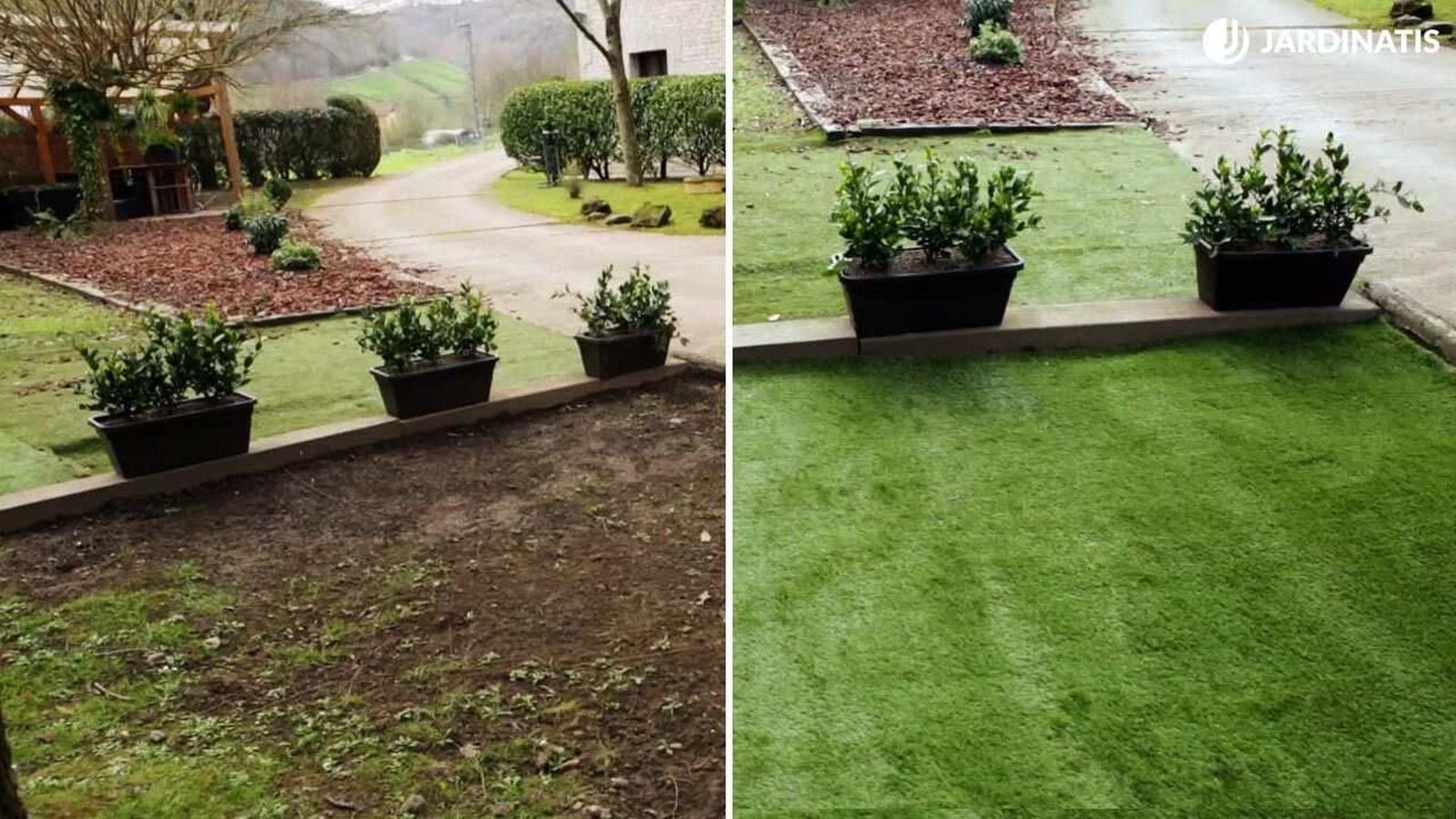 Antes y después de instalar césped artificial sobre tierra