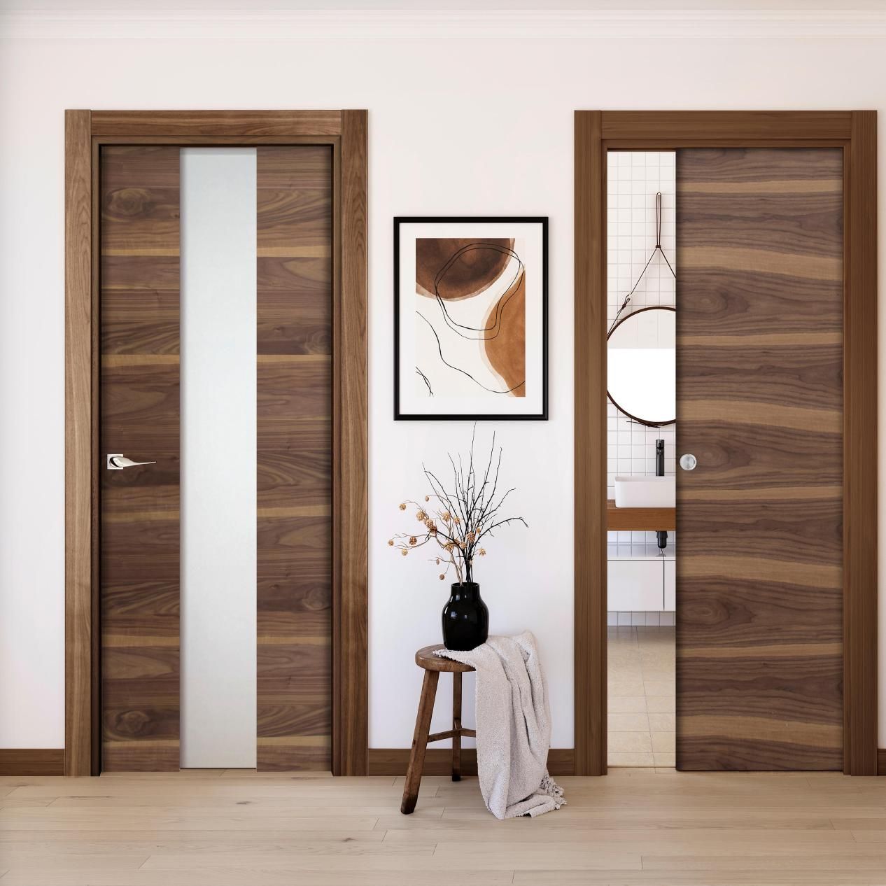 Hogar con puertas de interior en nogal Oboe.