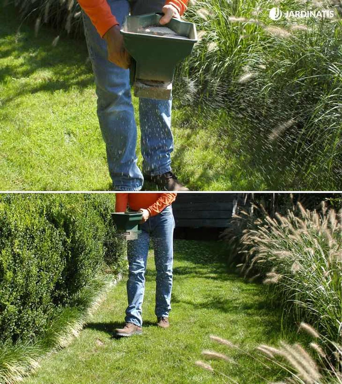 Iñigo Segurola abonando el césped con un distribuidor