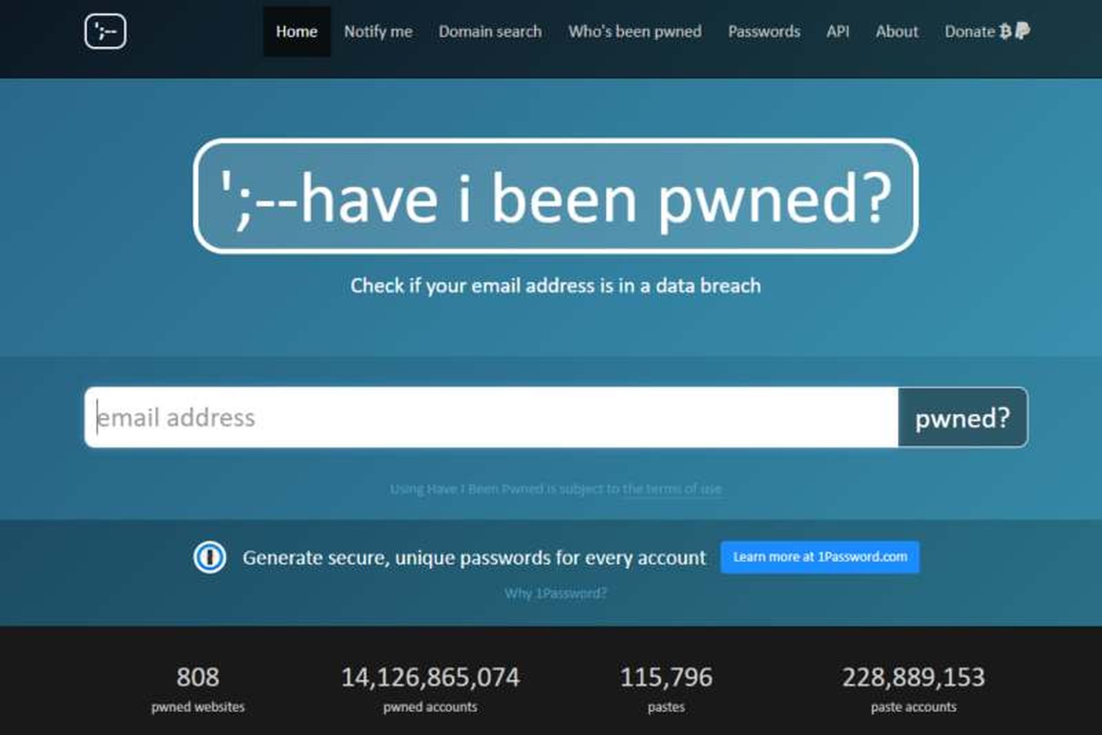 Portada de la web Have I Been Pwned