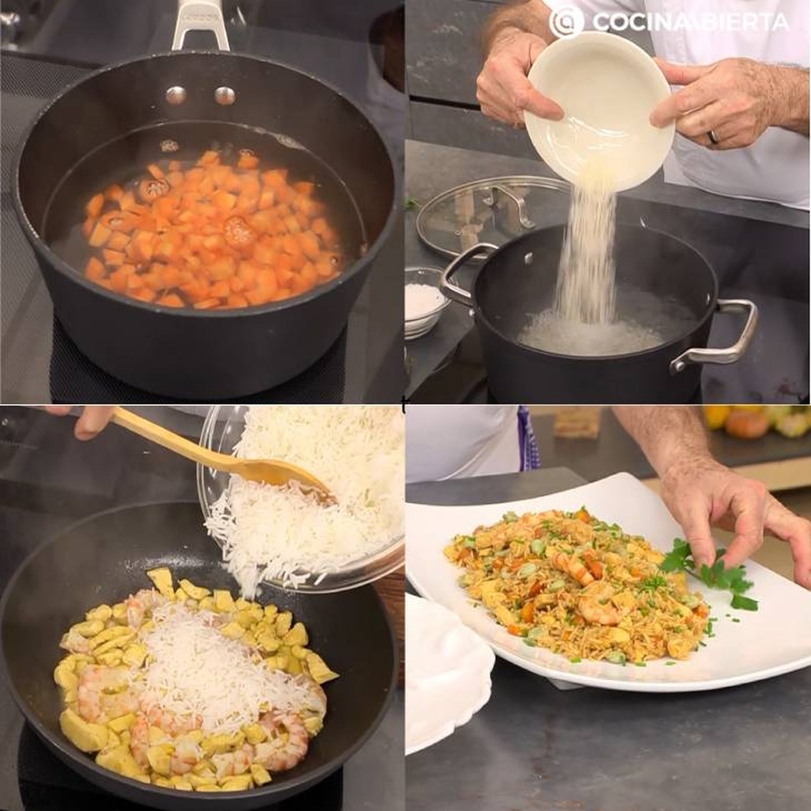 arroz frito con pollo y langostinos receta pasos