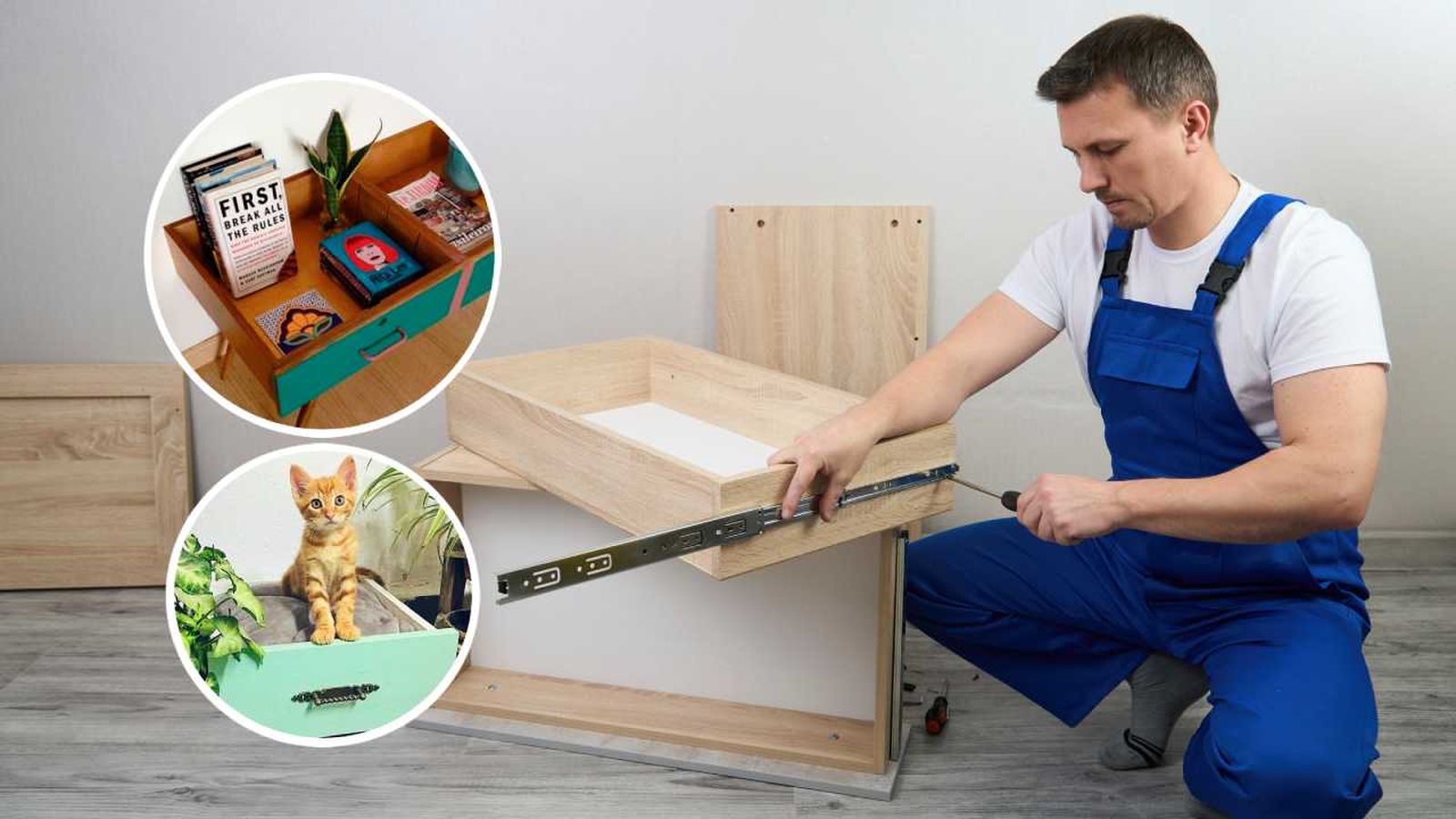 Hombre reutilizando un cajón de madera.