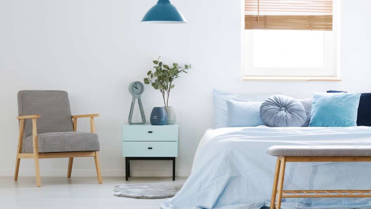 dormitorio blanco azul