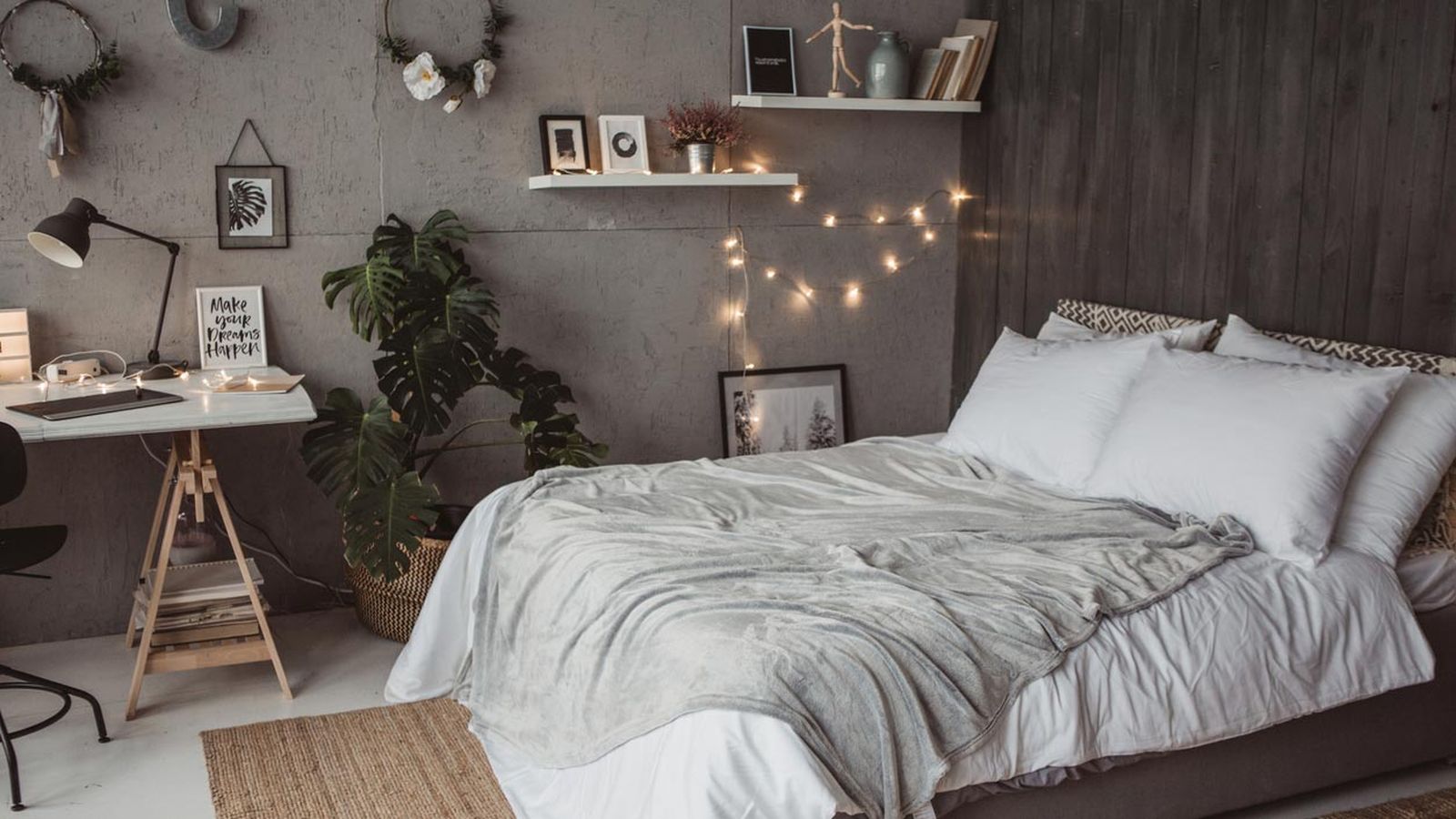 guirnaldas luces decorar dormitorio pared