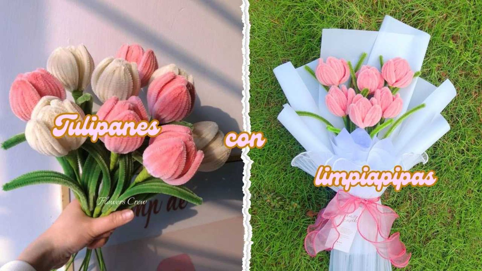 Tulipanes hechos con limpiapipas. / Fotos: Pinterest Flowers Crew y Pinterest Dandelion Official