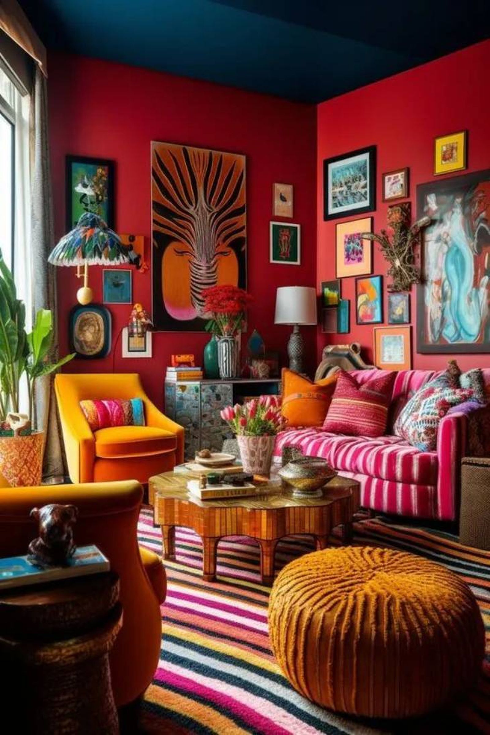 Salón elegante de estilo maximalista.