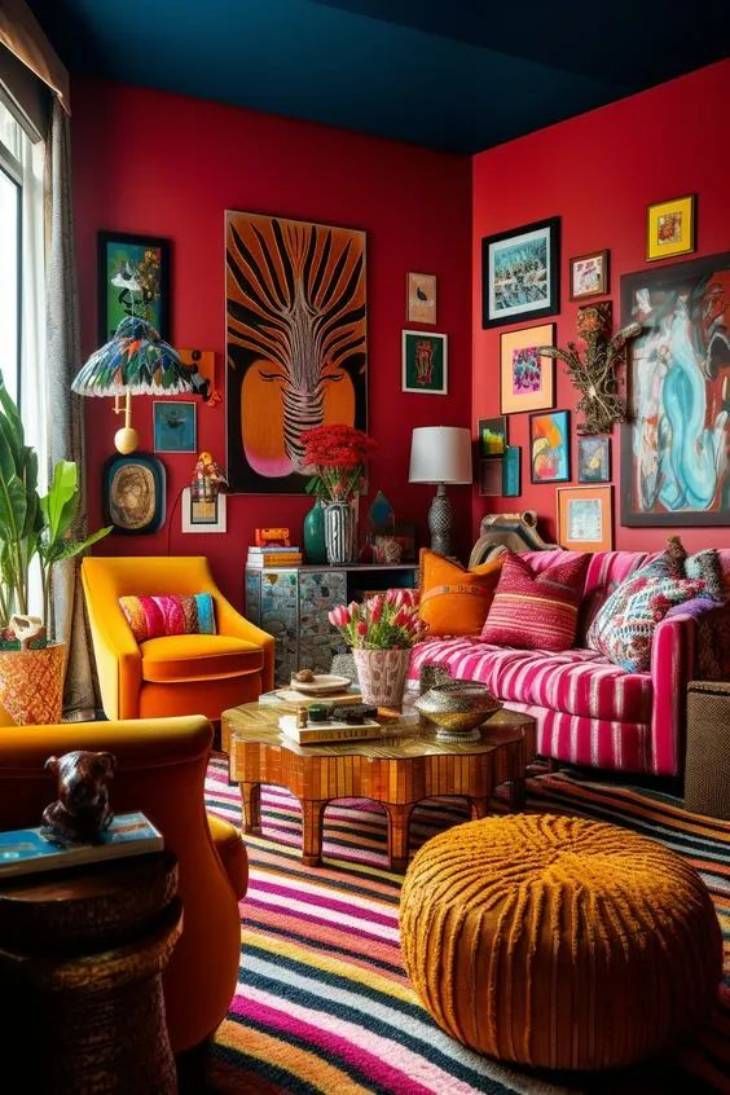 Salón elegante de estilo maximalista.