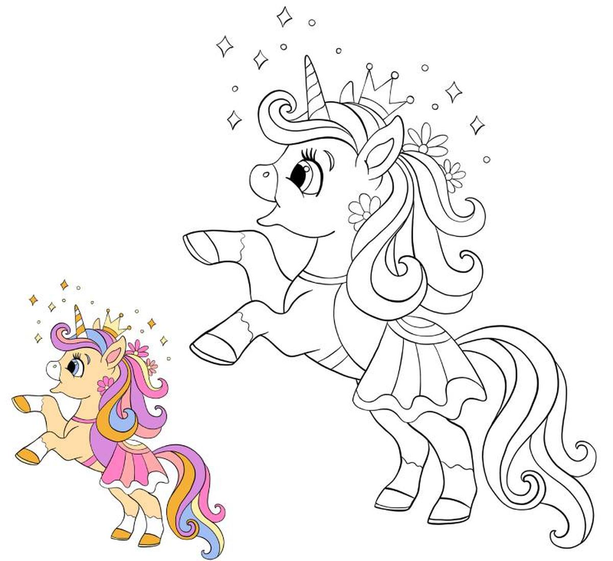 Unicornio para colorear, modelo 15.