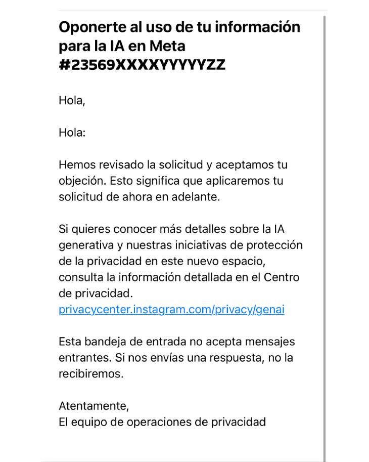 Meta debe enviarte un email de confirmación tras la oposición