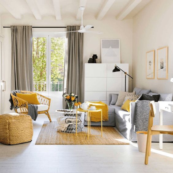 salones grises blancos adornos amarillos pinterest Decoresty