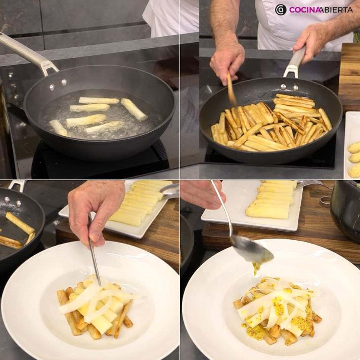 esparragos blancos cocidos salteados y crudos pasos