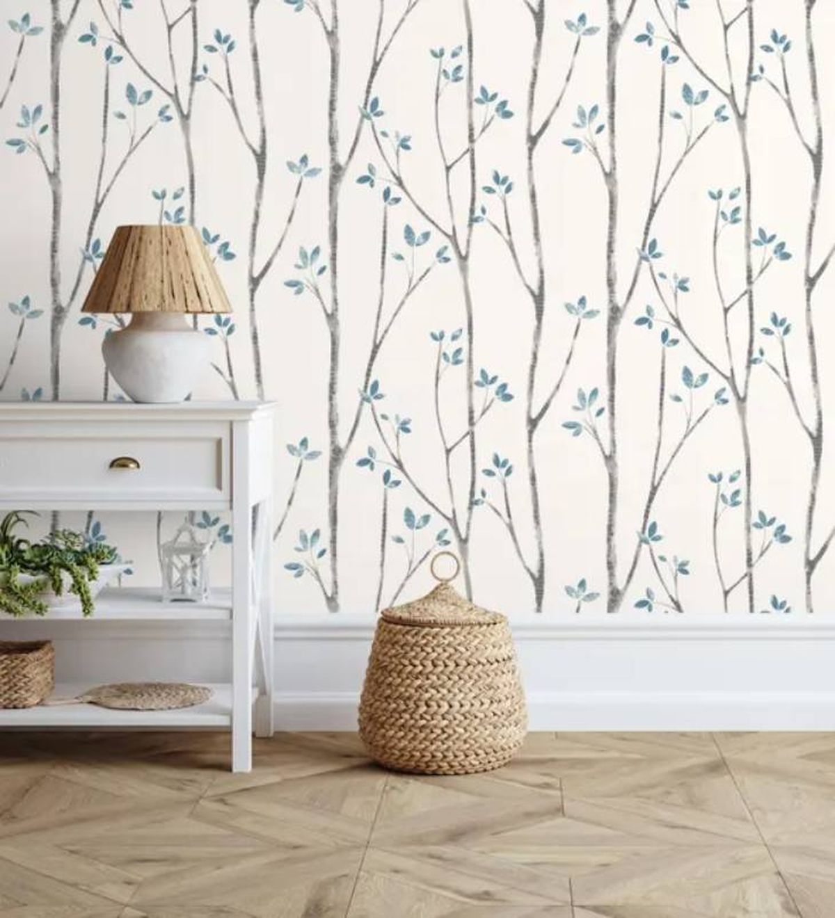 papel pintado ramas hojas azules leroy merlin