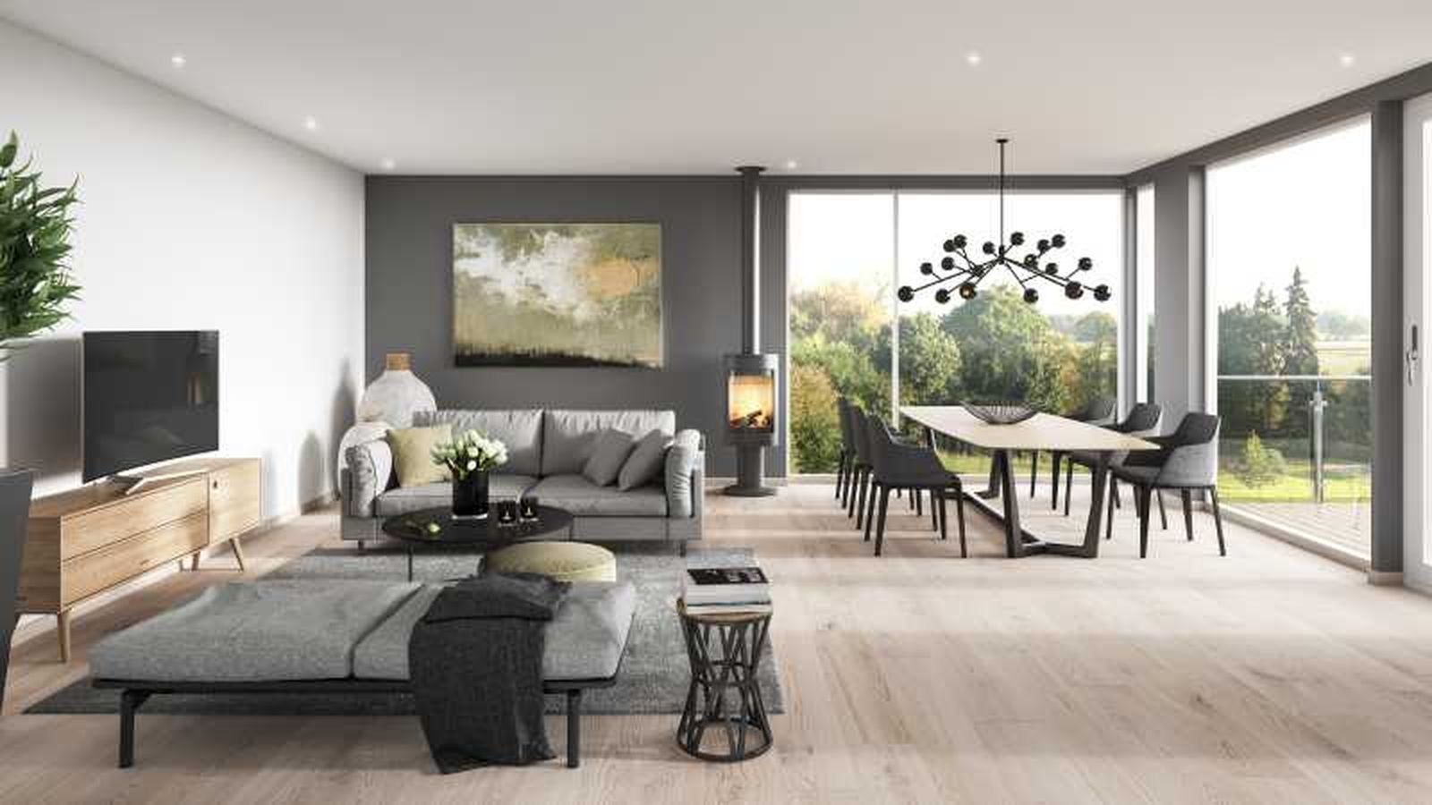 Salón comedor decorado con un cuadro exótico.