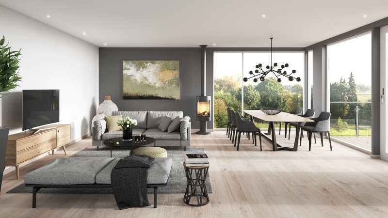 Salón comedor decorado con un cuadro exótico.