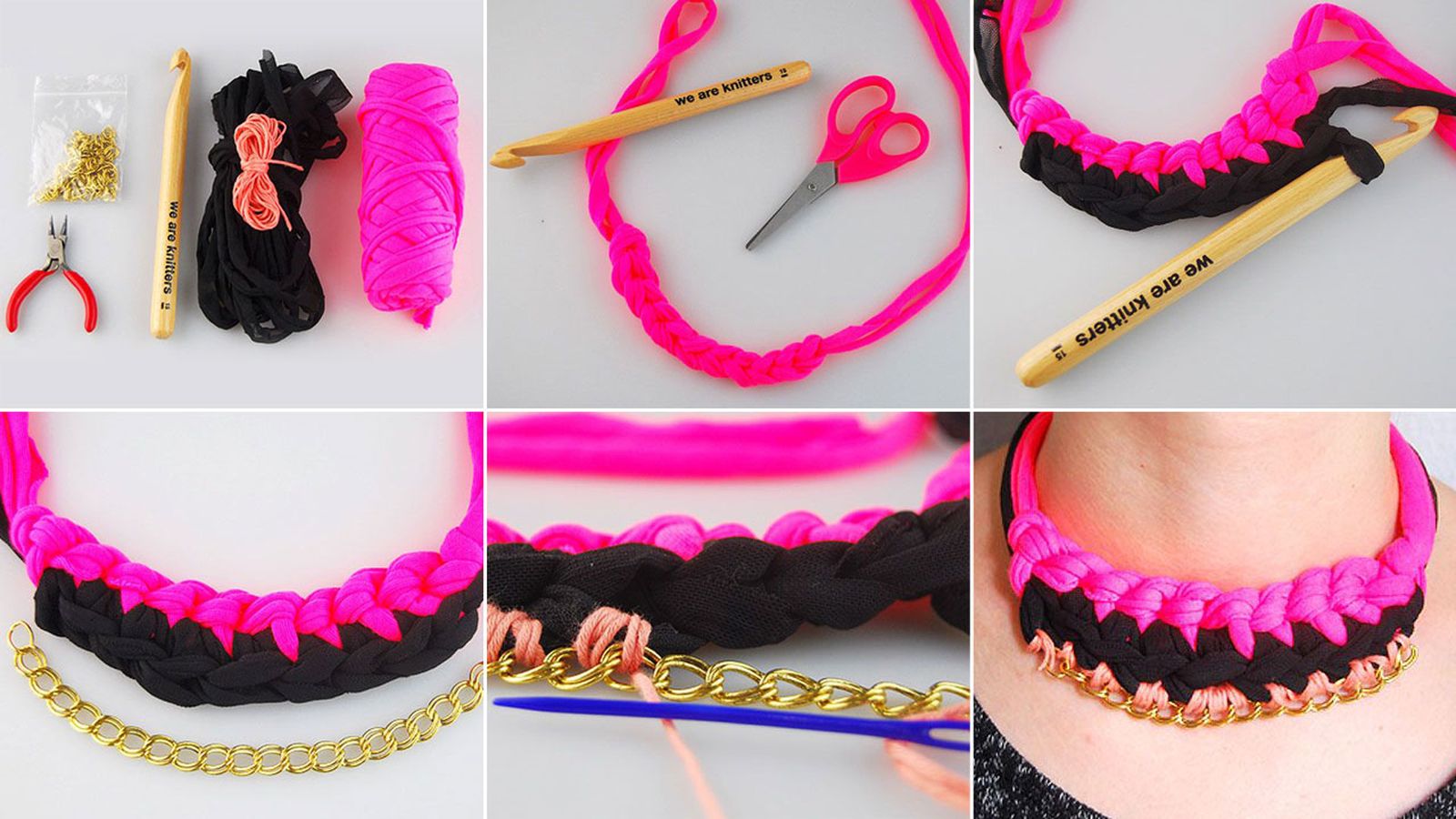 Tejer collares de trapillo con cadenas