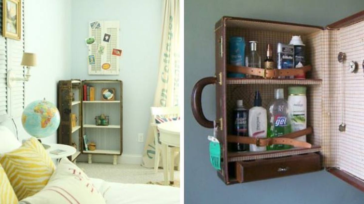 reutilizar maleta estante pared