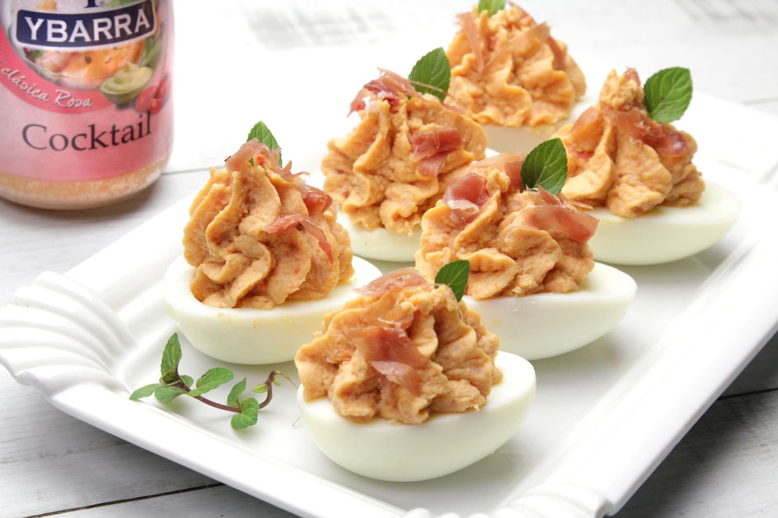 huevos rellenos langostinos coctel ybarra