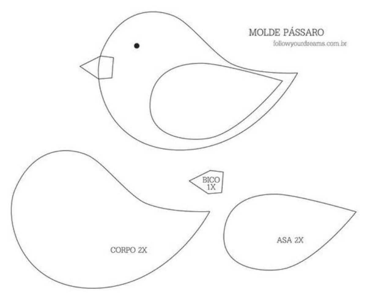 Plantilla para hacer pájaros de fieltro.