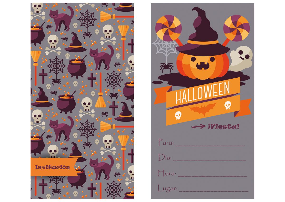 Tarjetas para una fiesta de Halloween   calabaza doble cara