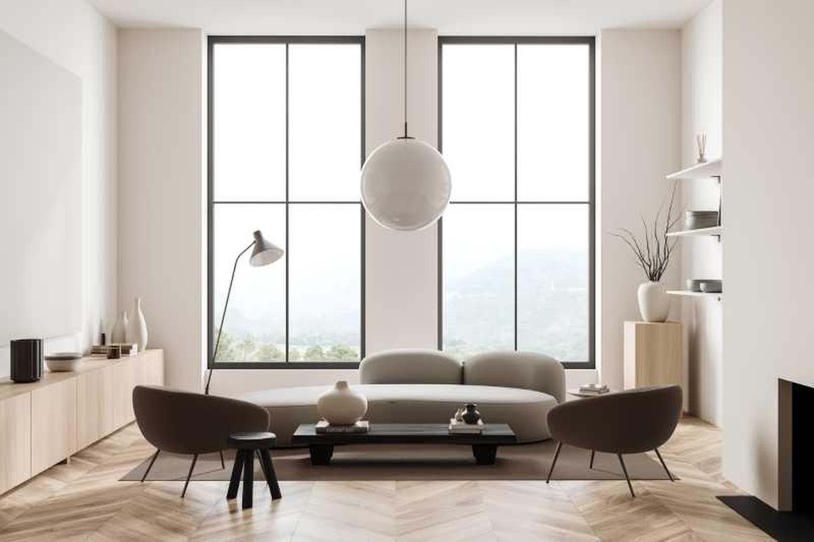 Salón luminoso con decoración moderna.