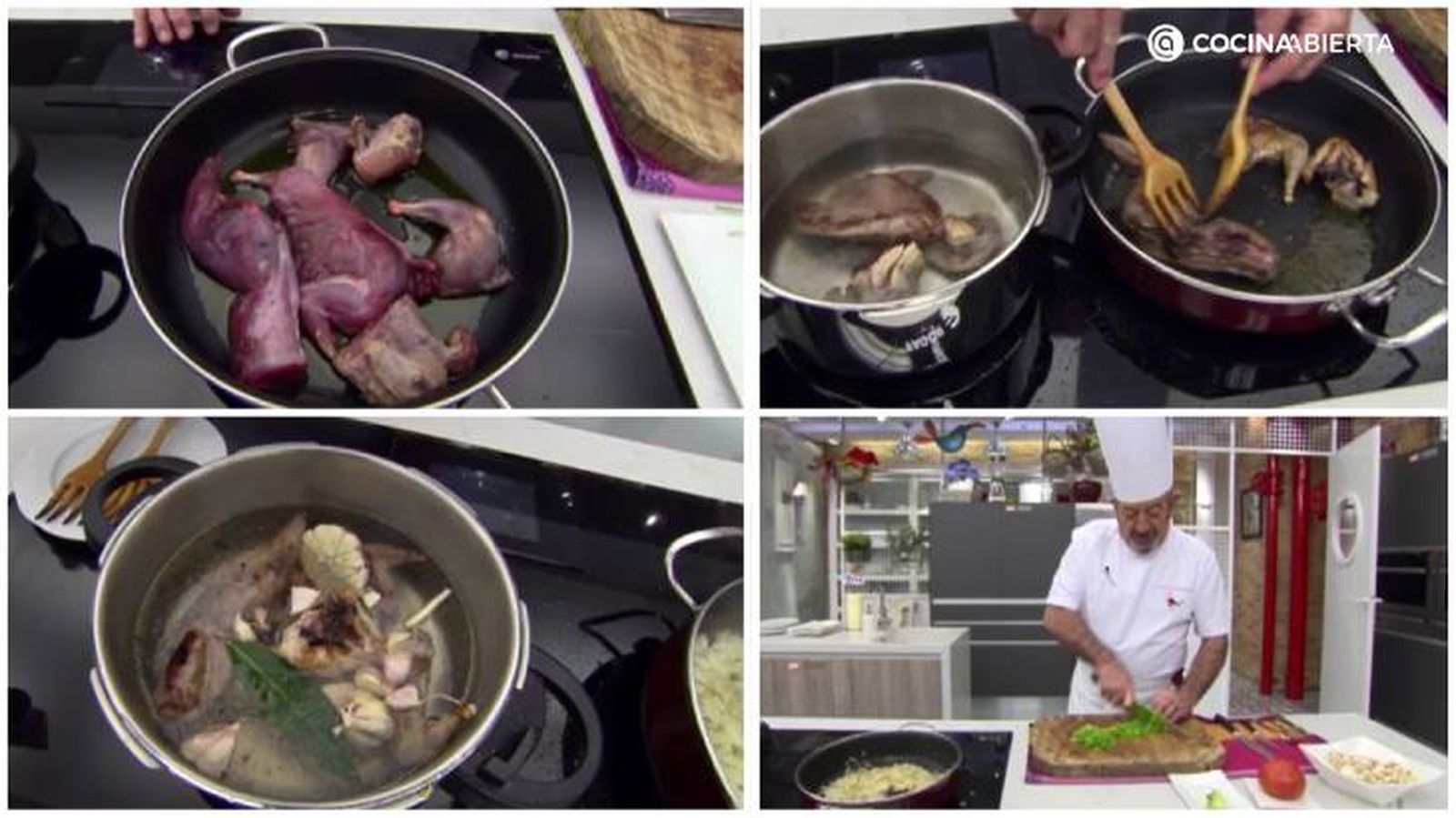 Karlos Arguiñano dora y cocina las carnes para elaborar gazpacho manchego