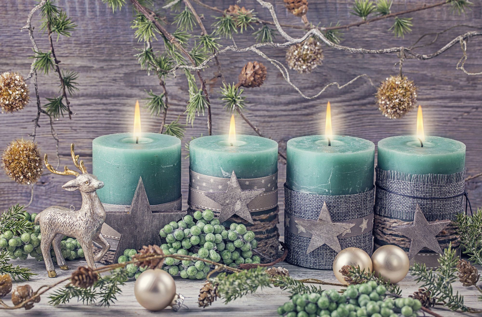 Velas de Navidad azul verde