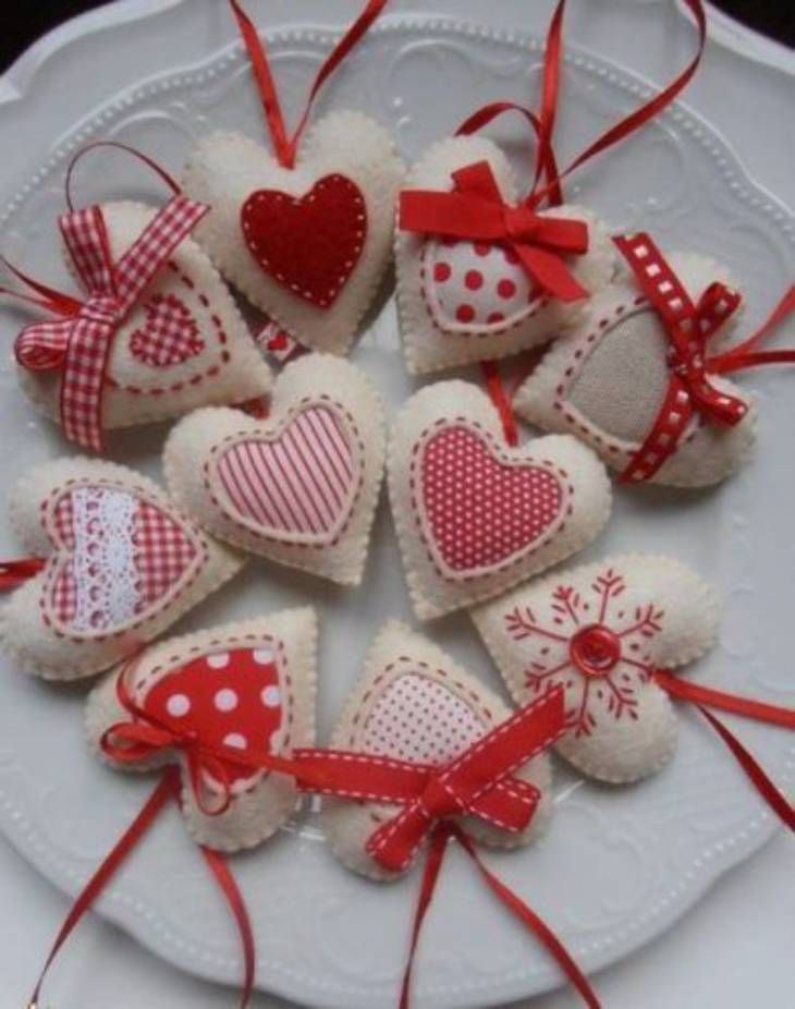 corazones tela adornos reciclados arbol navidad pinterest Ideas rápidas