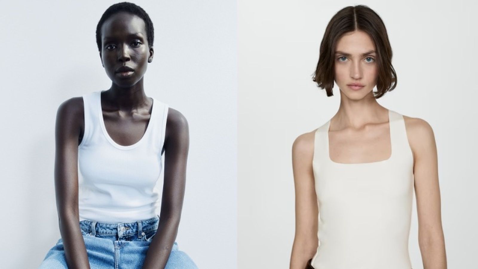 Camiseta básica blanca de tirantes / Fotos: H&M y Mango