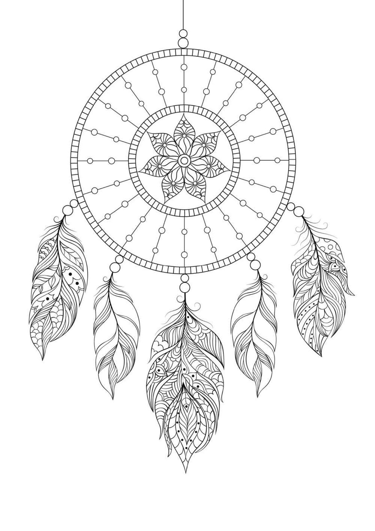 Atrapasueños para colorear modelo 5.