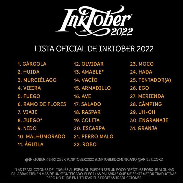 inktober 2022 listado oficial