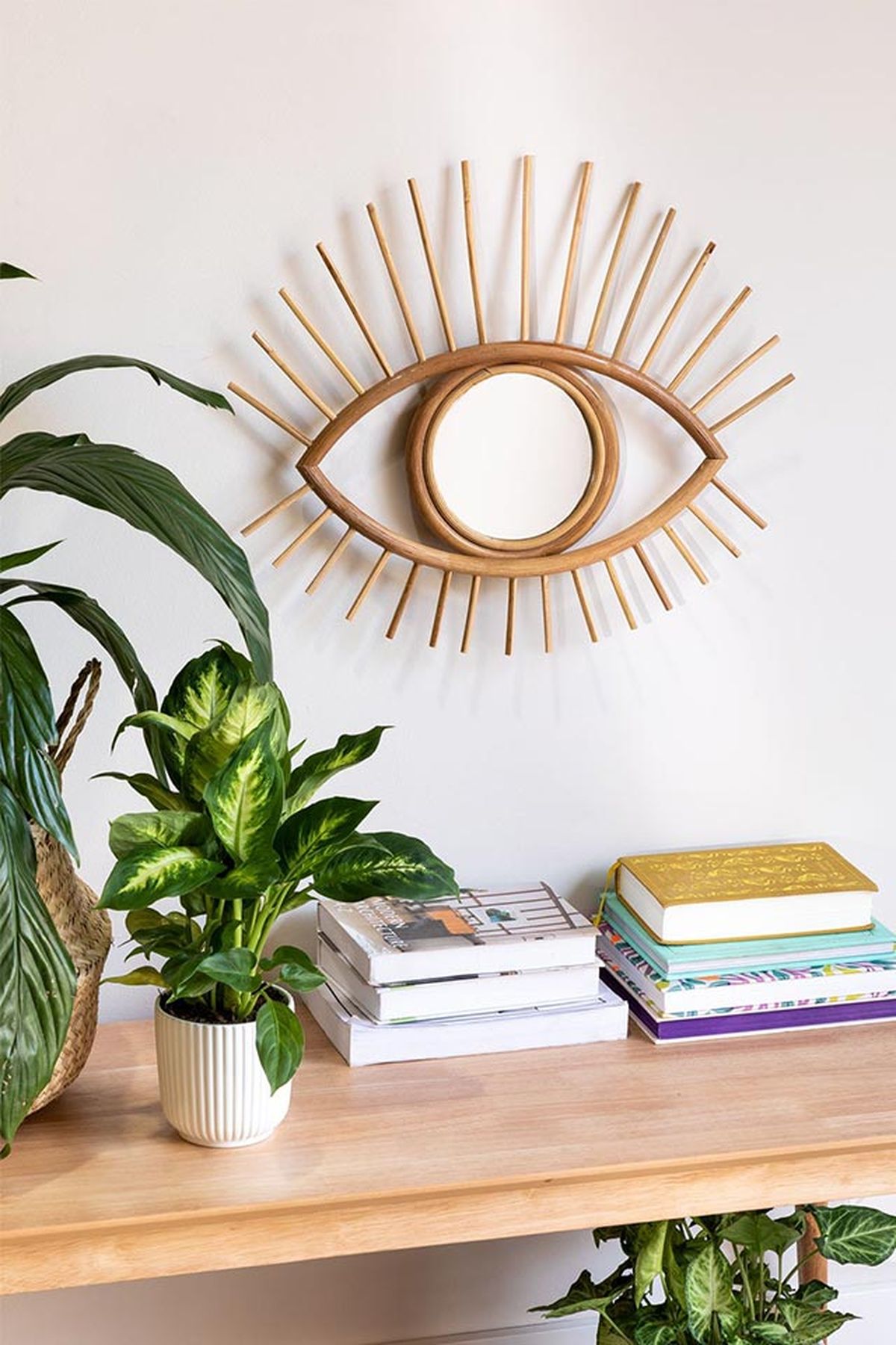 espejos decorativos forma de ojo ratan yzma sklum