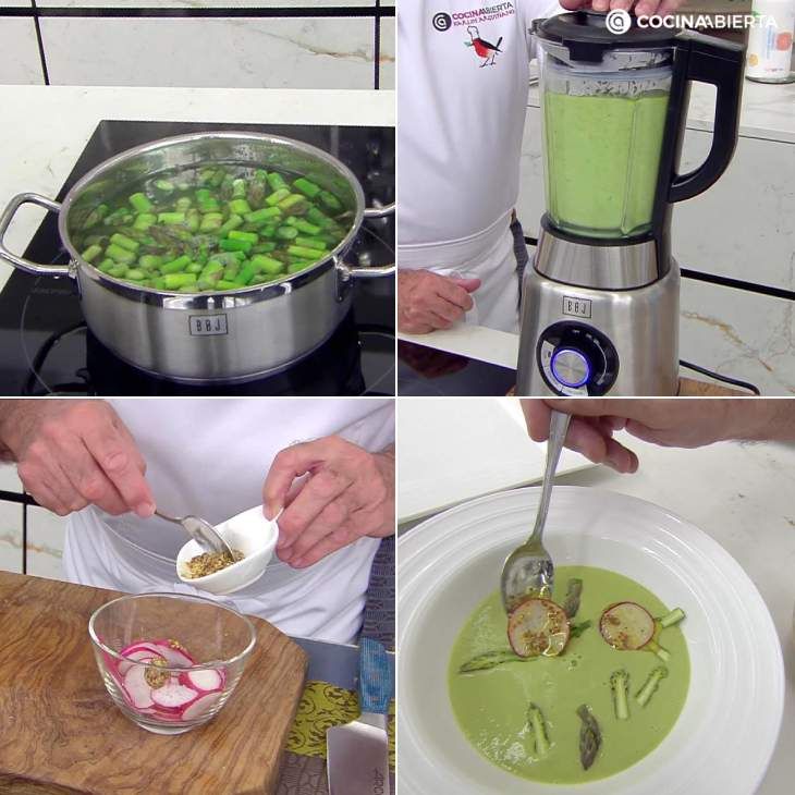 Preparación paso a paso del salmorejo de espárragos verdes