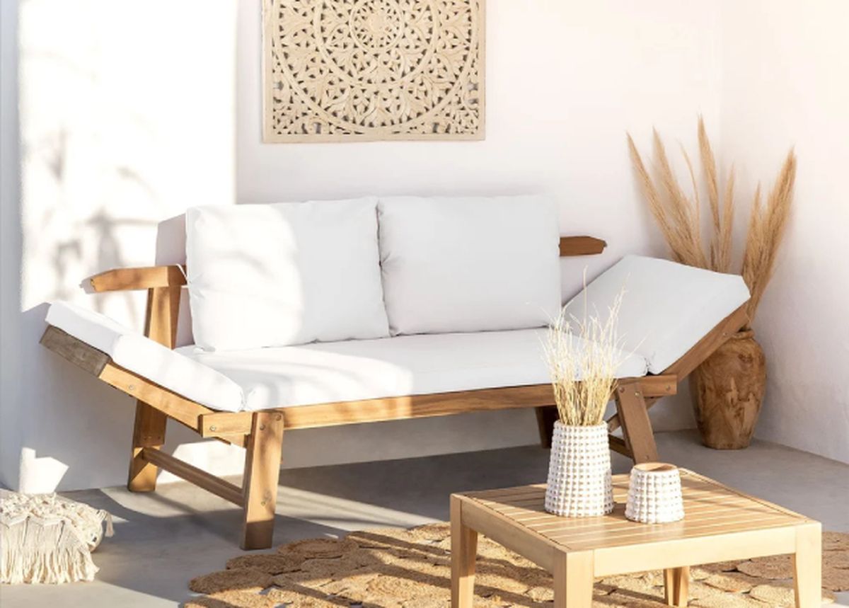 Sofá 3 Plazas de Jardín Regulable en Madera de Acacia Guille sklum