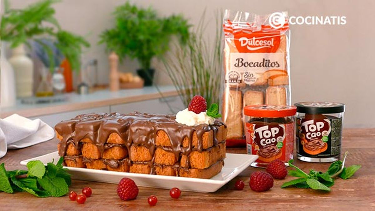 Receta de tarta de bizcocho y crema de chocolate con avellanas  paso 7