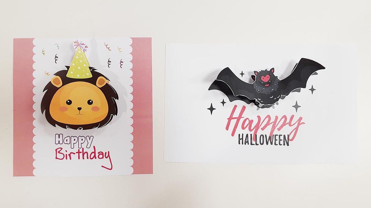 Postales de cumpleaños y Halloween hechas con muelle de papel.