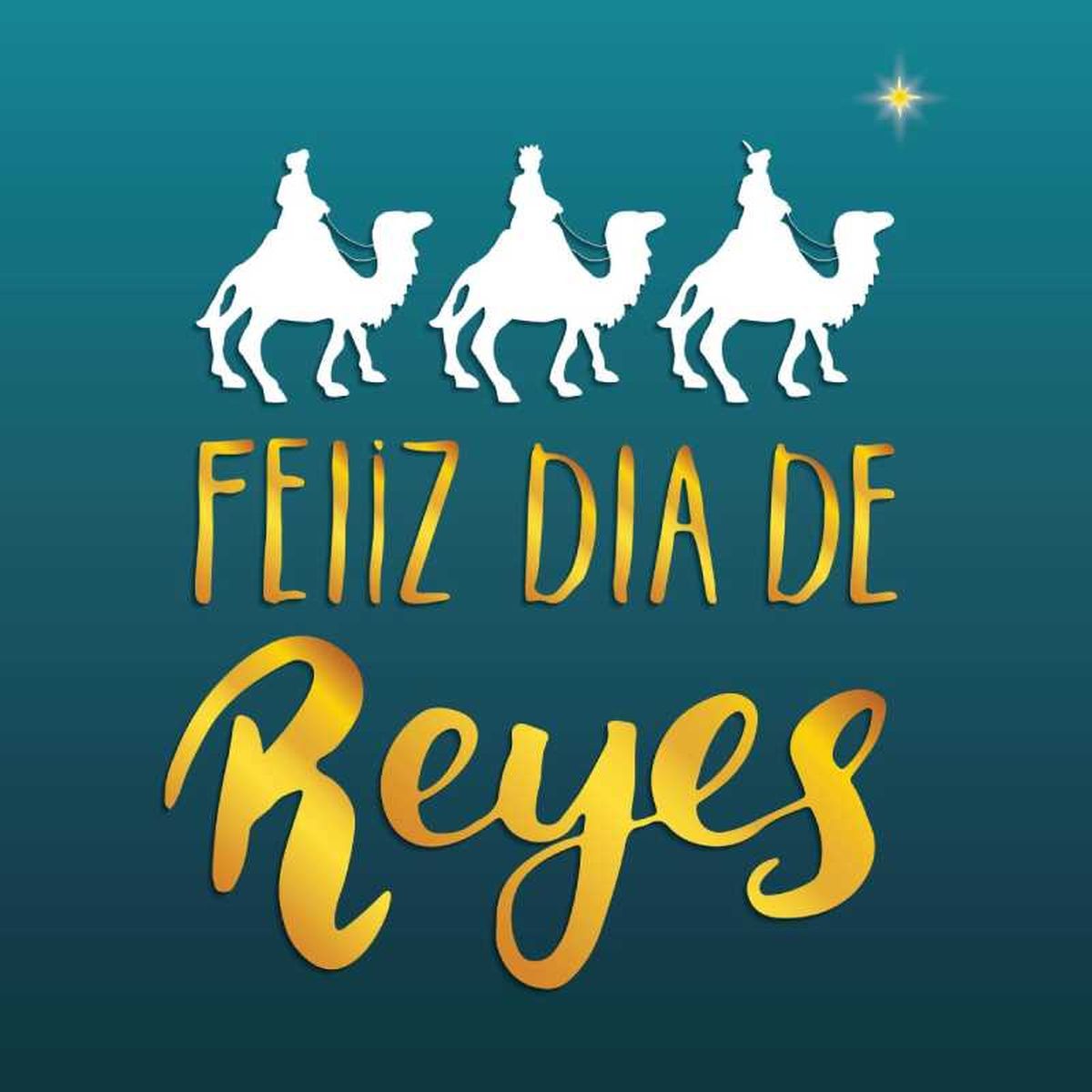 Felicitación de Navidad de los Reyes Magos en camello.