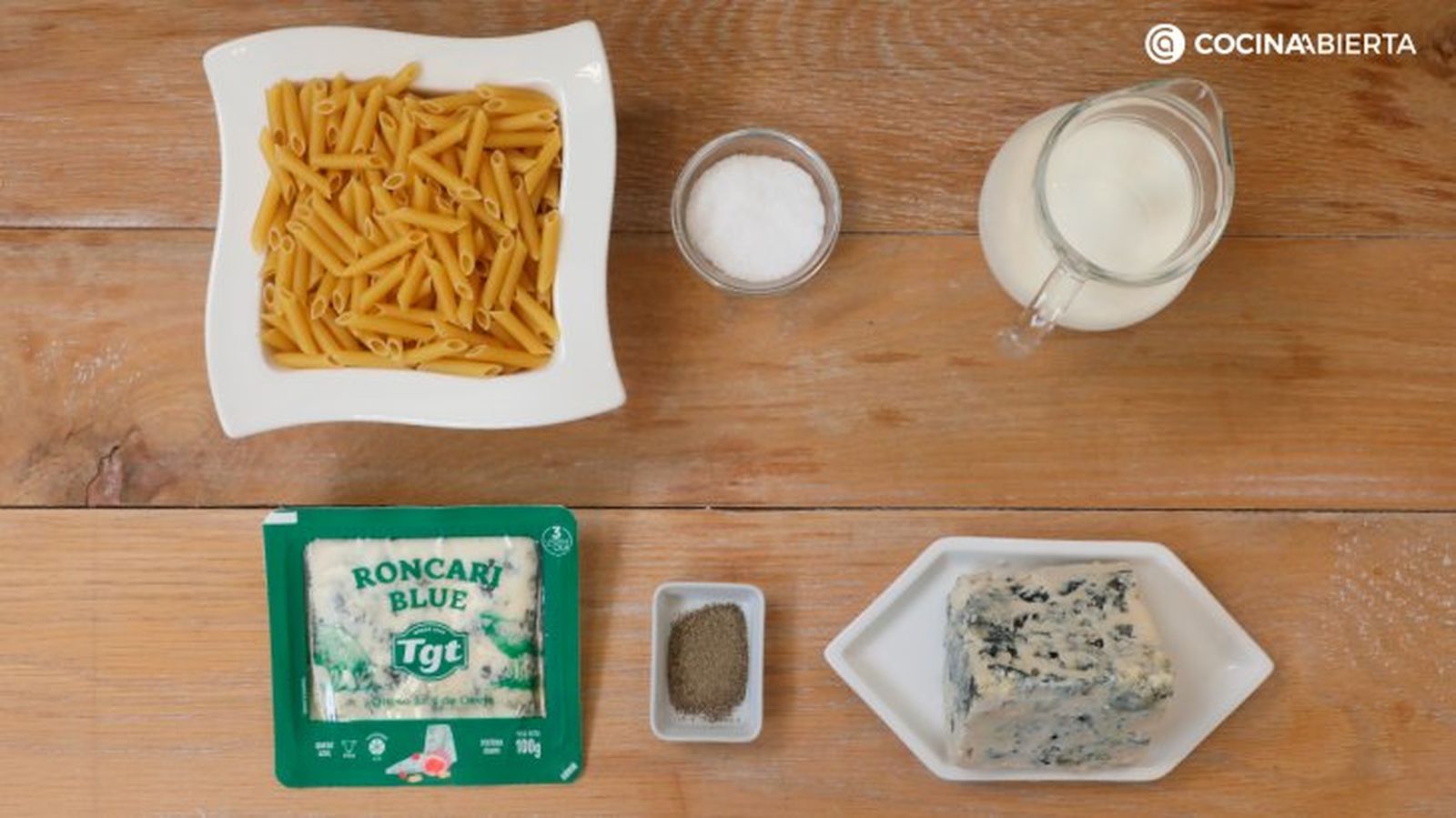 Ingredientes para preparar pasta con queso azul