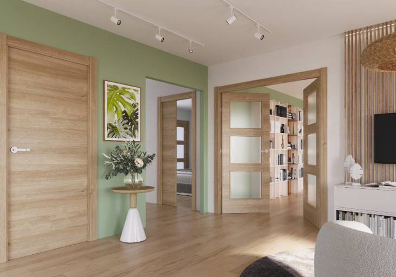 ideas combinar puertas roble pared verde leroy merlin