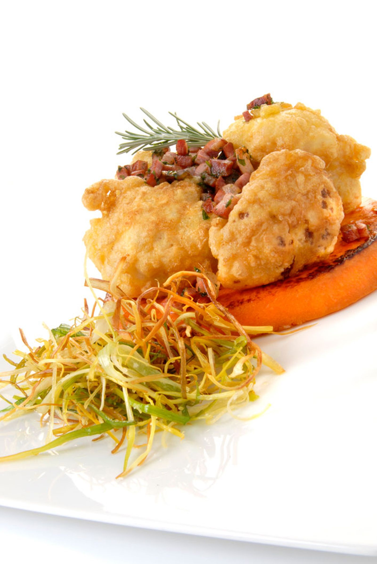 Coliflor rebozada con calabaza asada