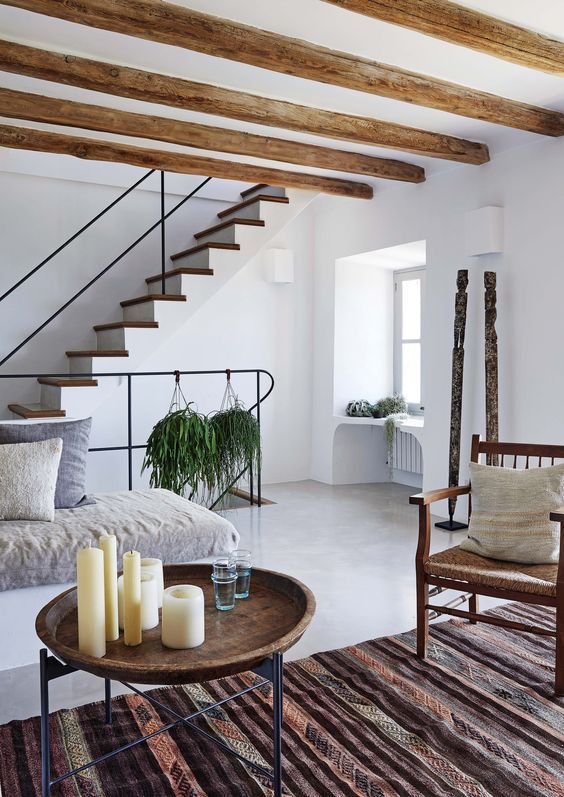 salones escaleras modernos huella madera contrahuella estructura blanca