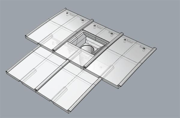 Prototipo de la teja y el sistema de filtración desarrollado por Martin Bello Urbez