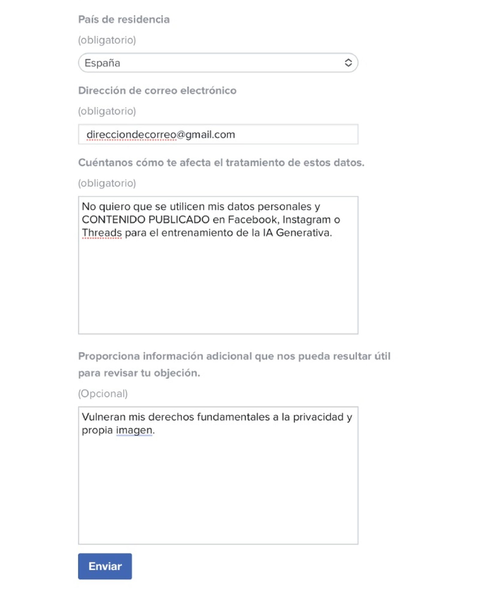 Formulario para evitar que Meta use nuestro contenido en su IA