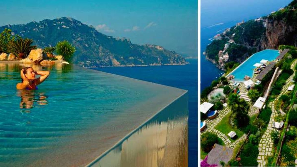 Piscina desbordante en la costa amalfitana