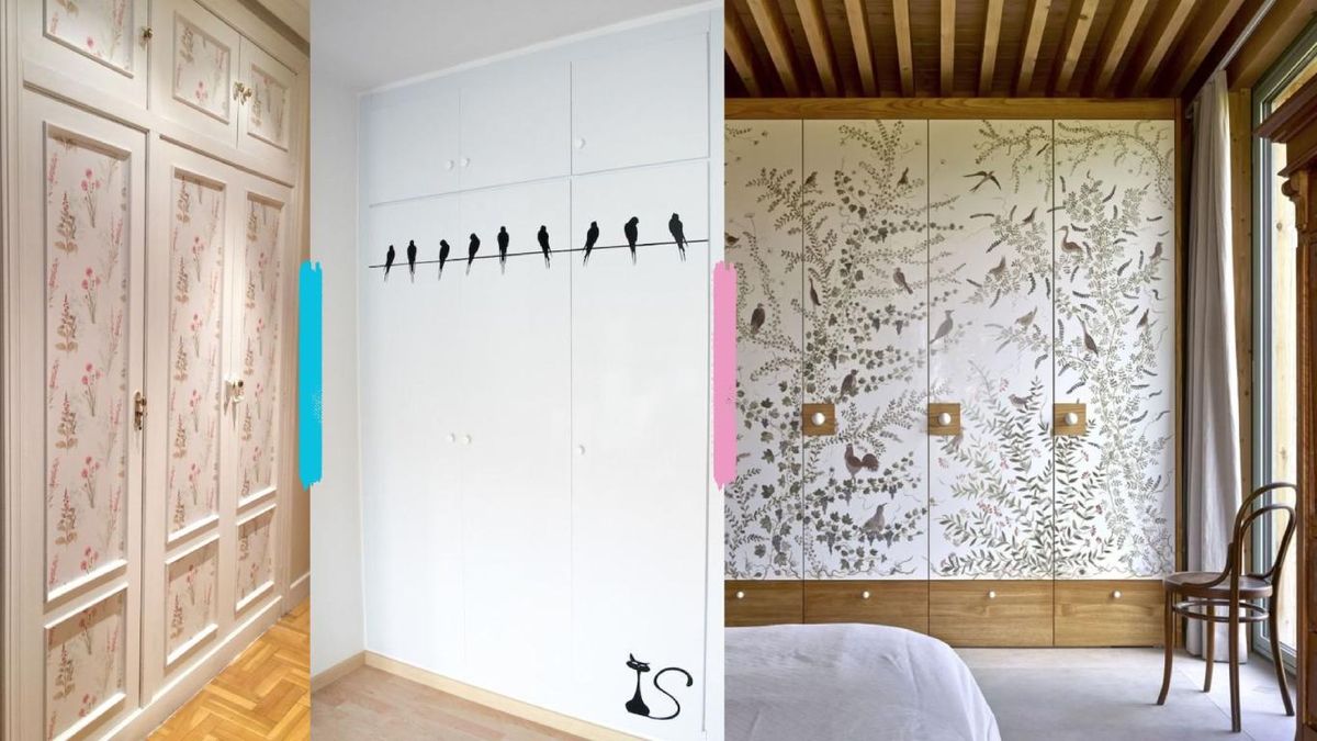 Armarios empotrados forrados con vinilos y papeles adhesivos. / Fotos: Pinterest Bricoydeco Home y Tim