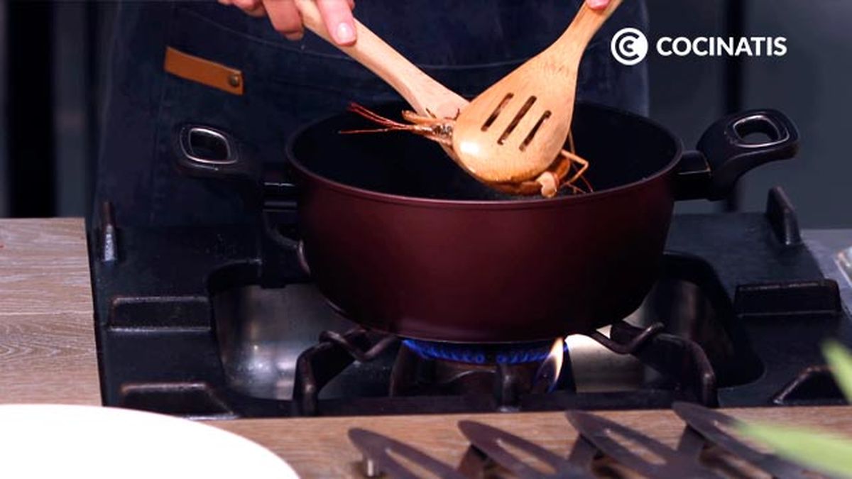 Receta de arroz meloso con gambones  paso 1